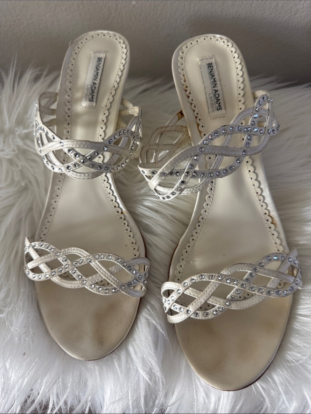 Benjamin Adams Ivory Rhinestone Slide Heels